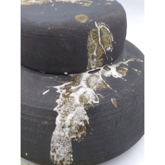 Modernist Studio Pottery Splatter Paint On faux lidded Vase signed Abrams? '73 - Picture 9 of 16